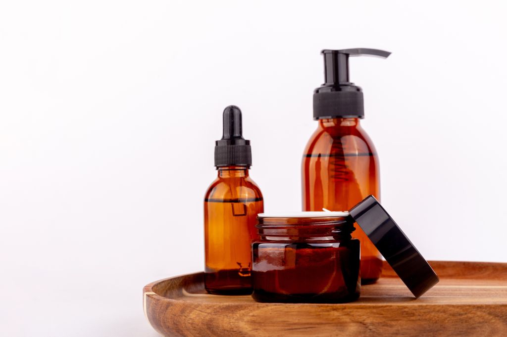 Dropper bottles and jar  