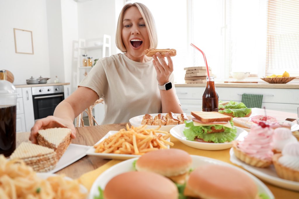 Woman overeating