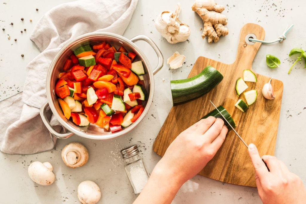 Chopping zucchini 
