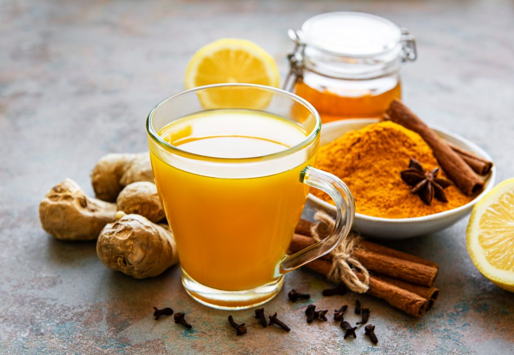 Turmeric tea in a cup 