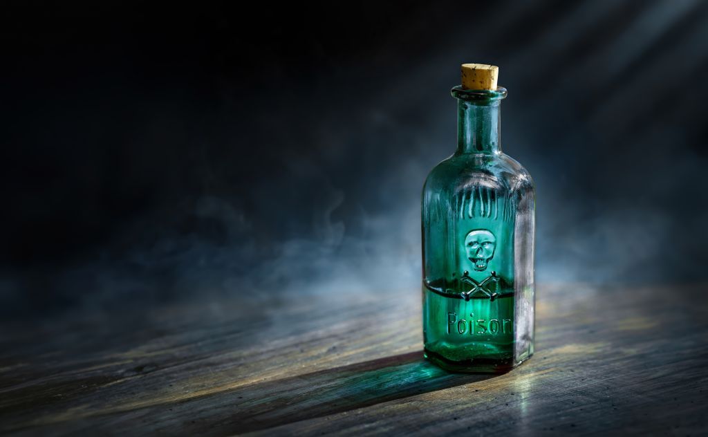 Bottle with a toxic warning label