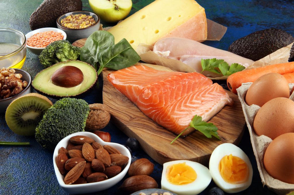 Low-carb foods on a table