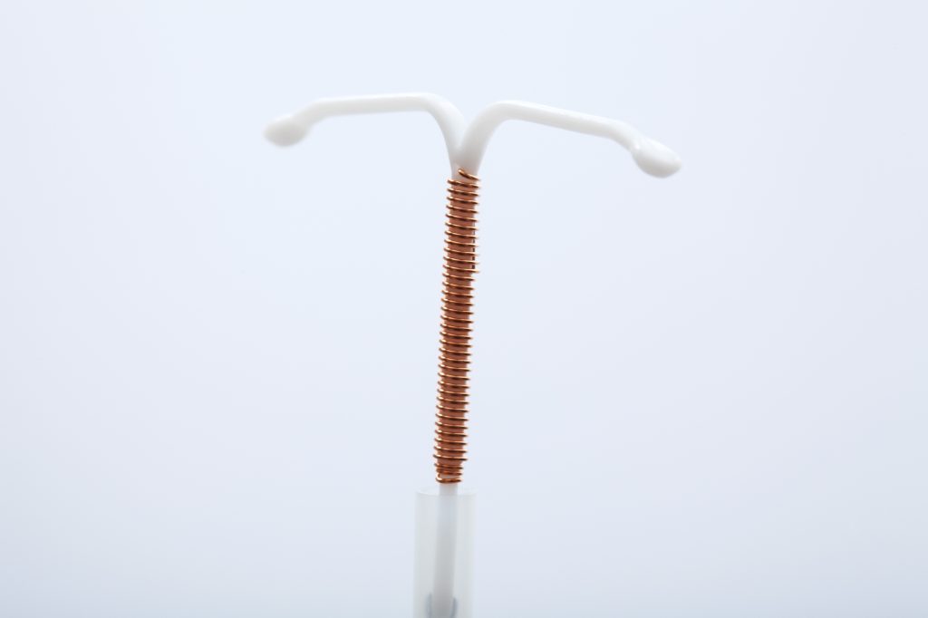 Close-up of a copper IUD