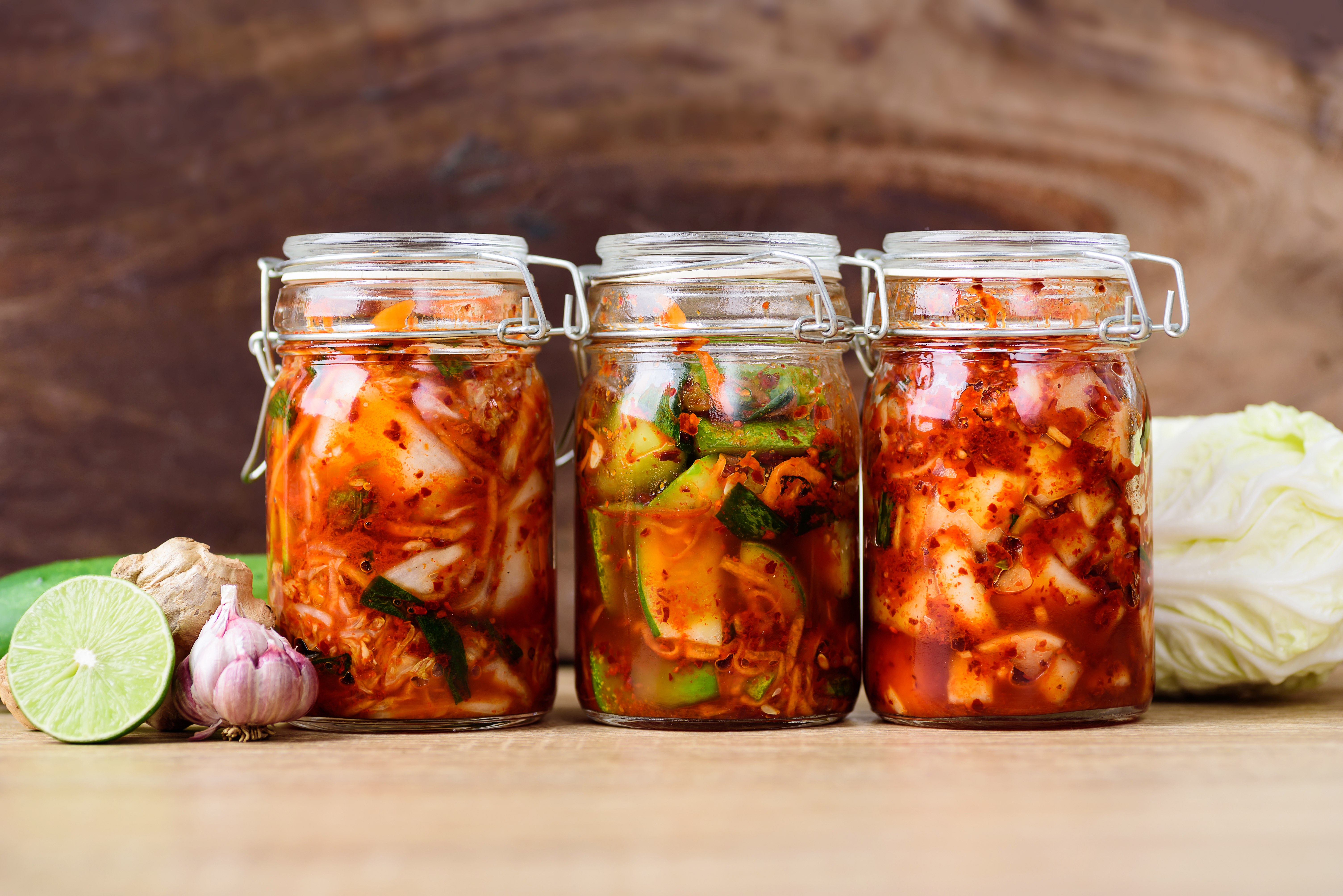Jars of homemade kimchi