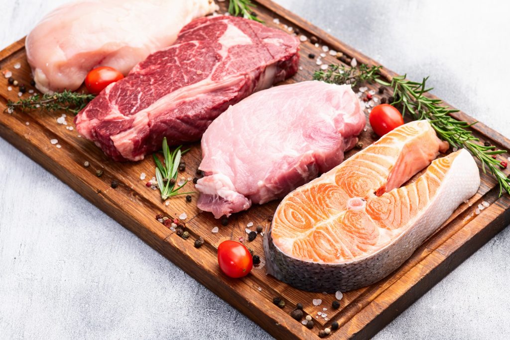 Raw meat and fish 