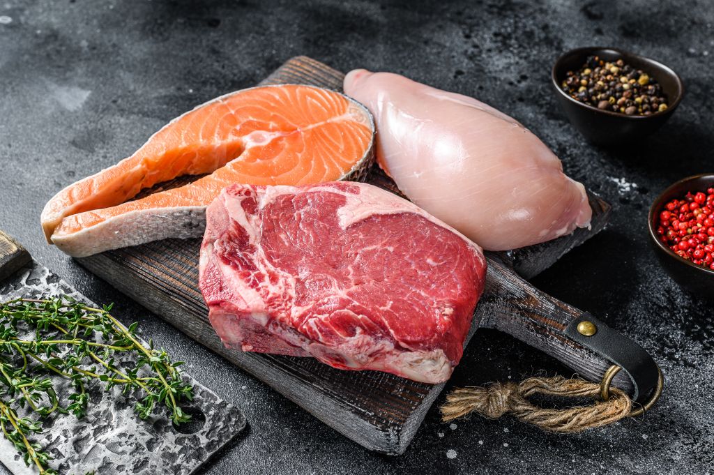 A variety of raw meats