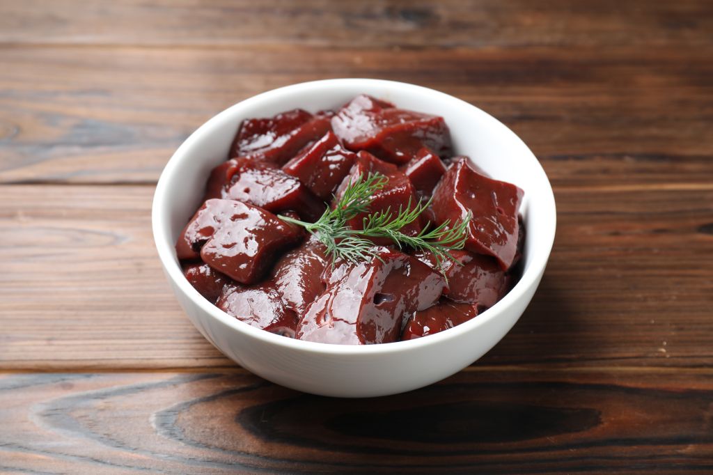 A bowl of raw beef liver