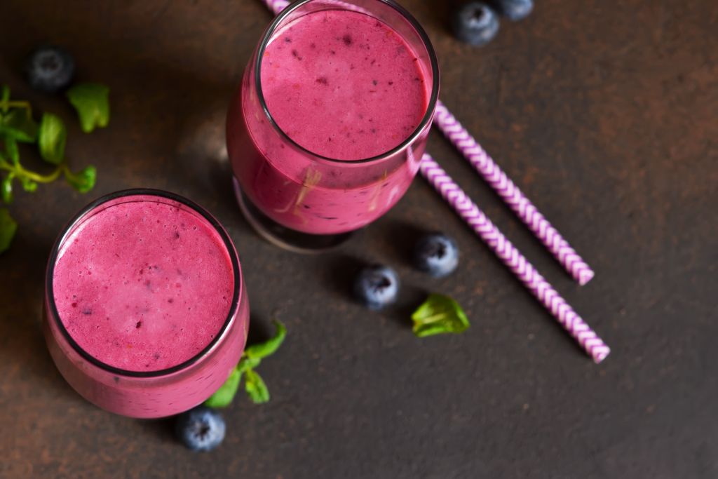 Two fresh berry smoothies