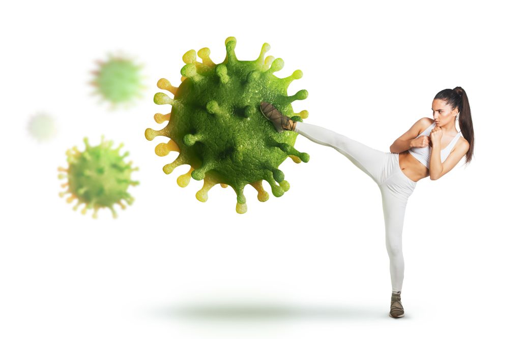 Woman kicking virus 
