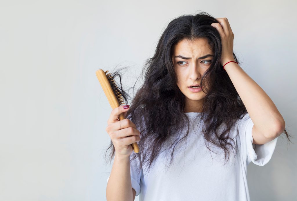 Woman with damaged hair