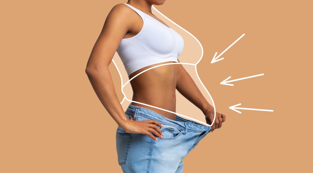 Woman in large jeans