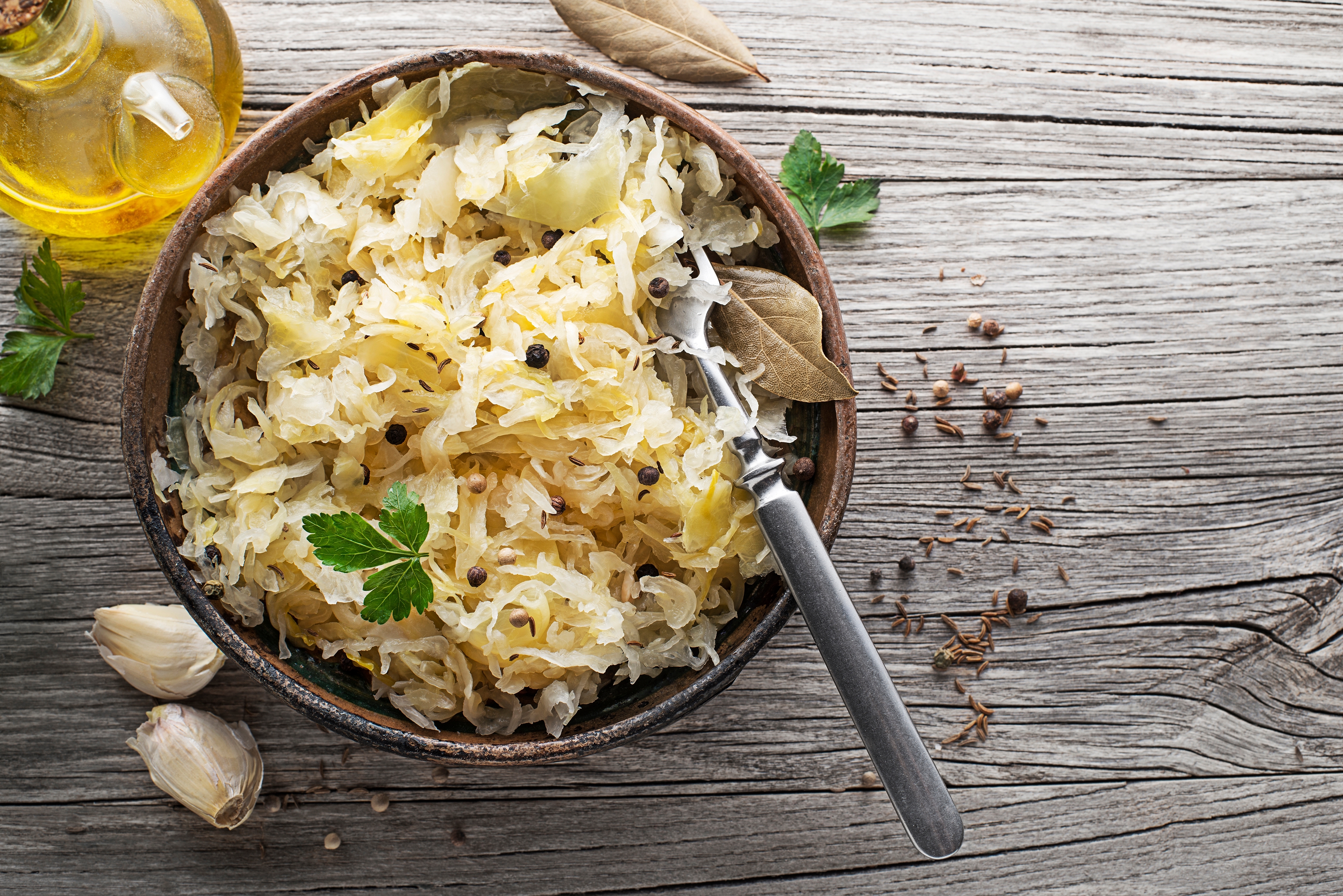 Homemade sauerkraut in a bowl