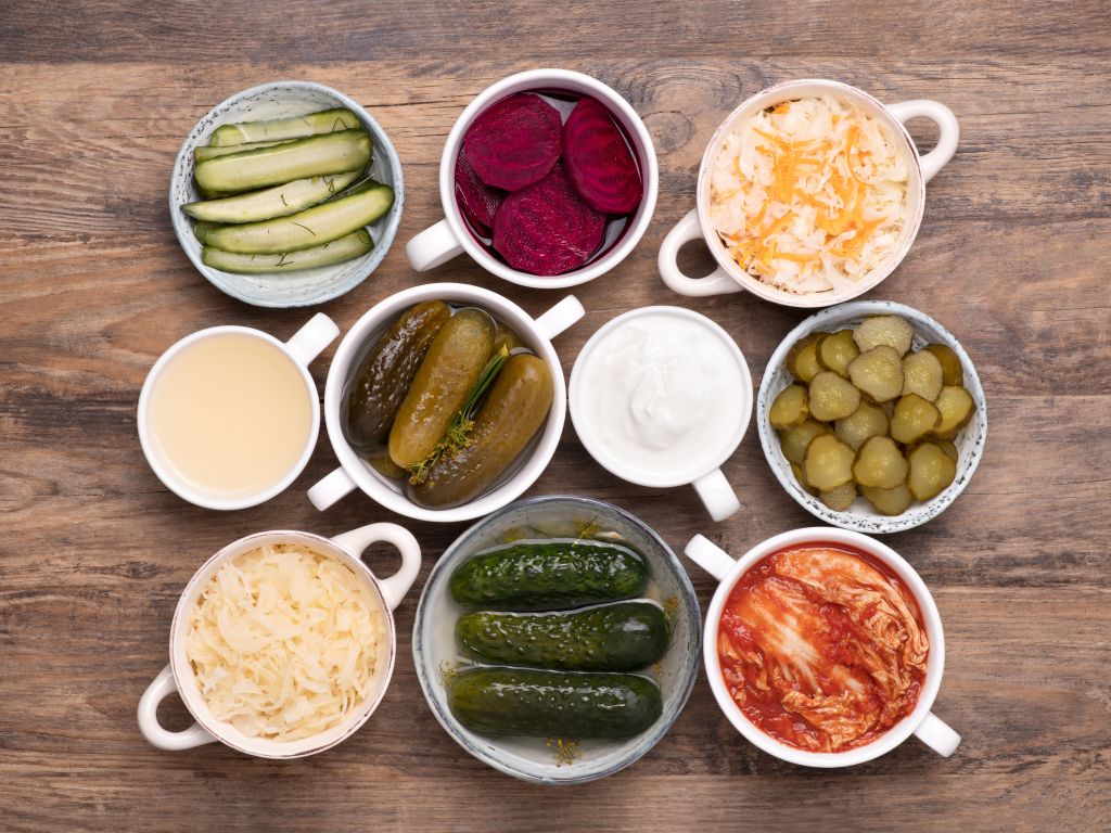 Assortment of fresh fermented foods