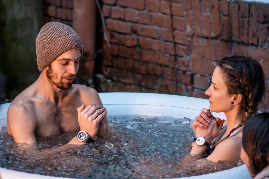 Couple in a cold plunge