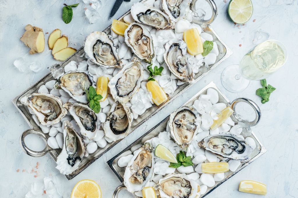 Oysters on a silver platter