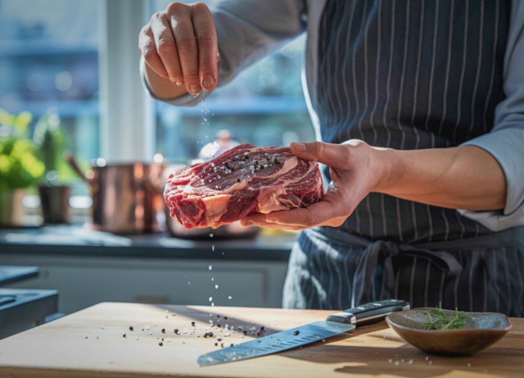 Chef preparing steak