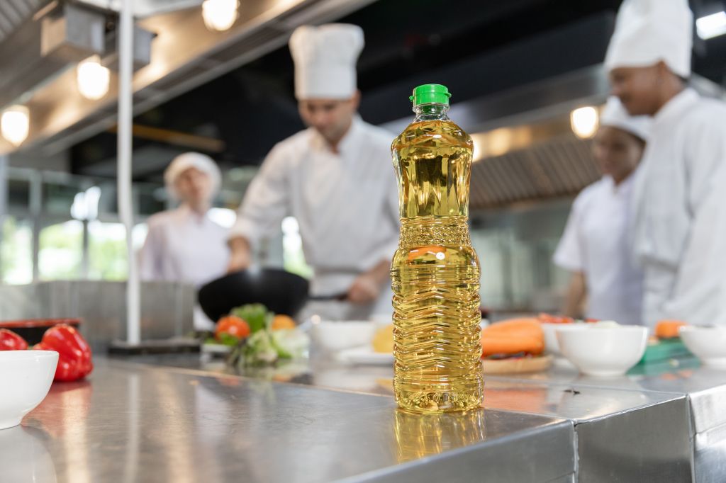 Vegetable oil in a restaurant kitchen