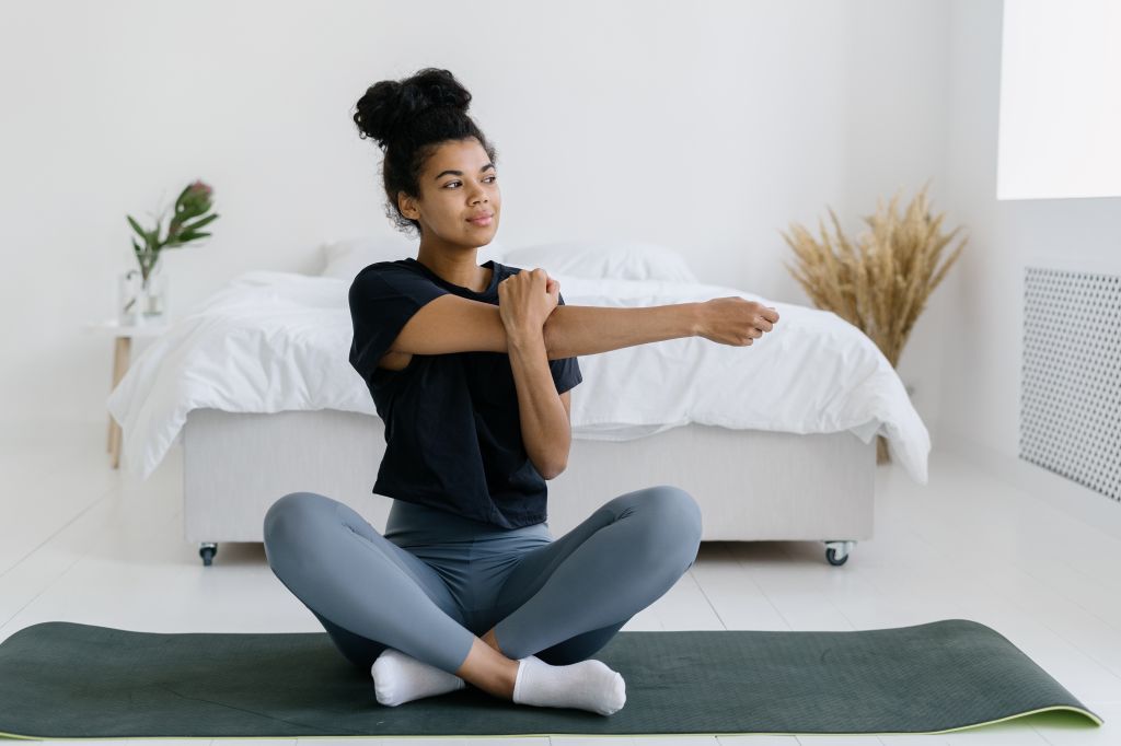 Woman stretching before bed